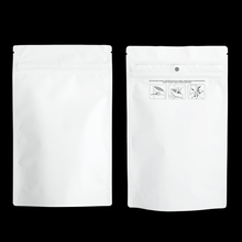 Load image into Gallery viewer, WHITE | 14g Mylar Bags | Resealable Child Resistant Half Ounce Barrier Bag Packaging 14 Gram