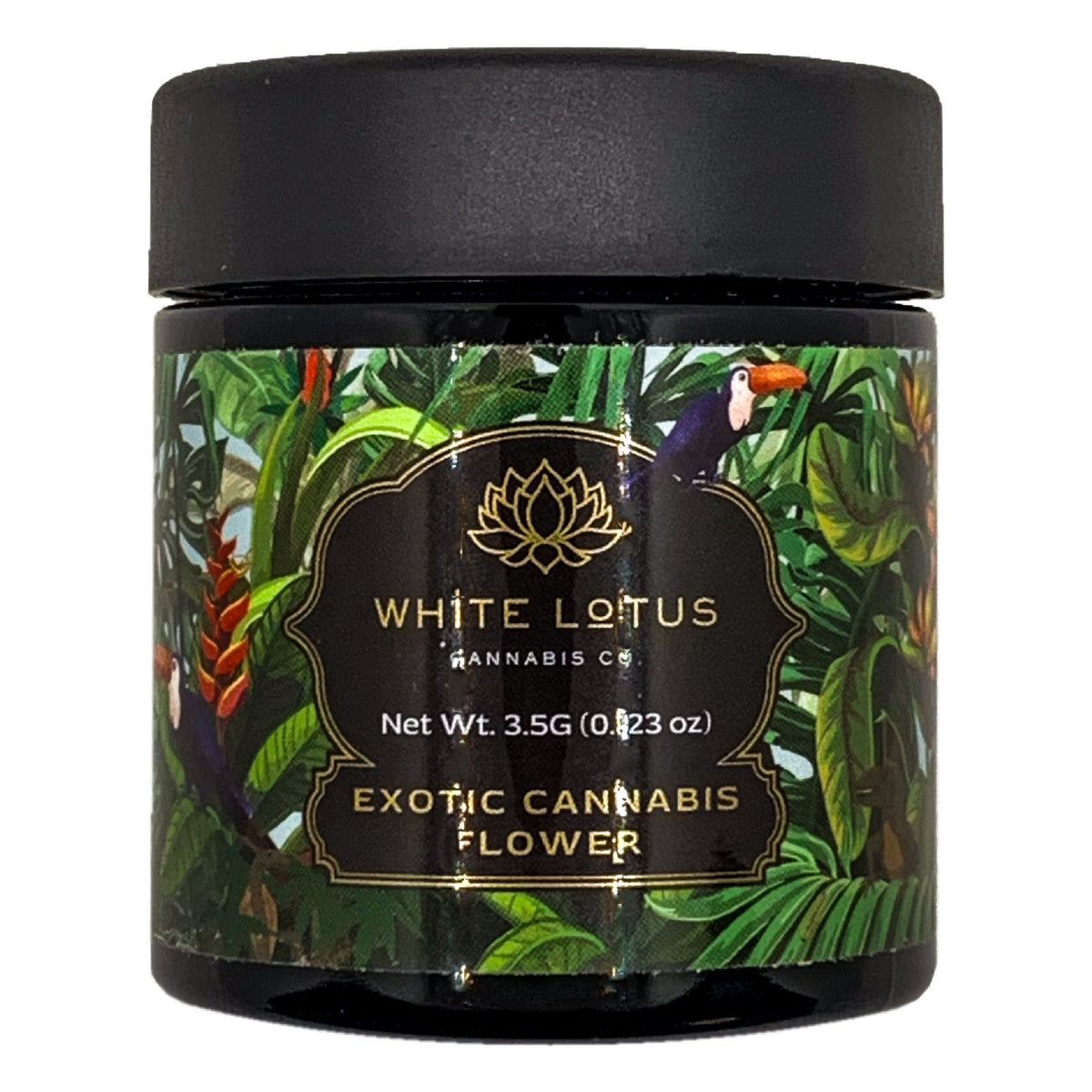 WHITE LOTUS | 3.5g Black Glass Jars | Child Resistant 8th