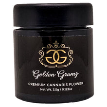 Load image into Gallery viewer, GOLDEN GRAMZ | 3.5g Black Plastic Jars | Child Resistant 8th Packaging