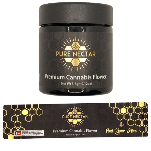 PURE NECTAR | 3.5g Black Glass Jars | Child Resistant 8th Packaging