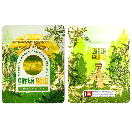 GREEN GOLD | 3.5g Mylar Bags | Resealable 8th Barrier Bag Packaging 3.5 Gram