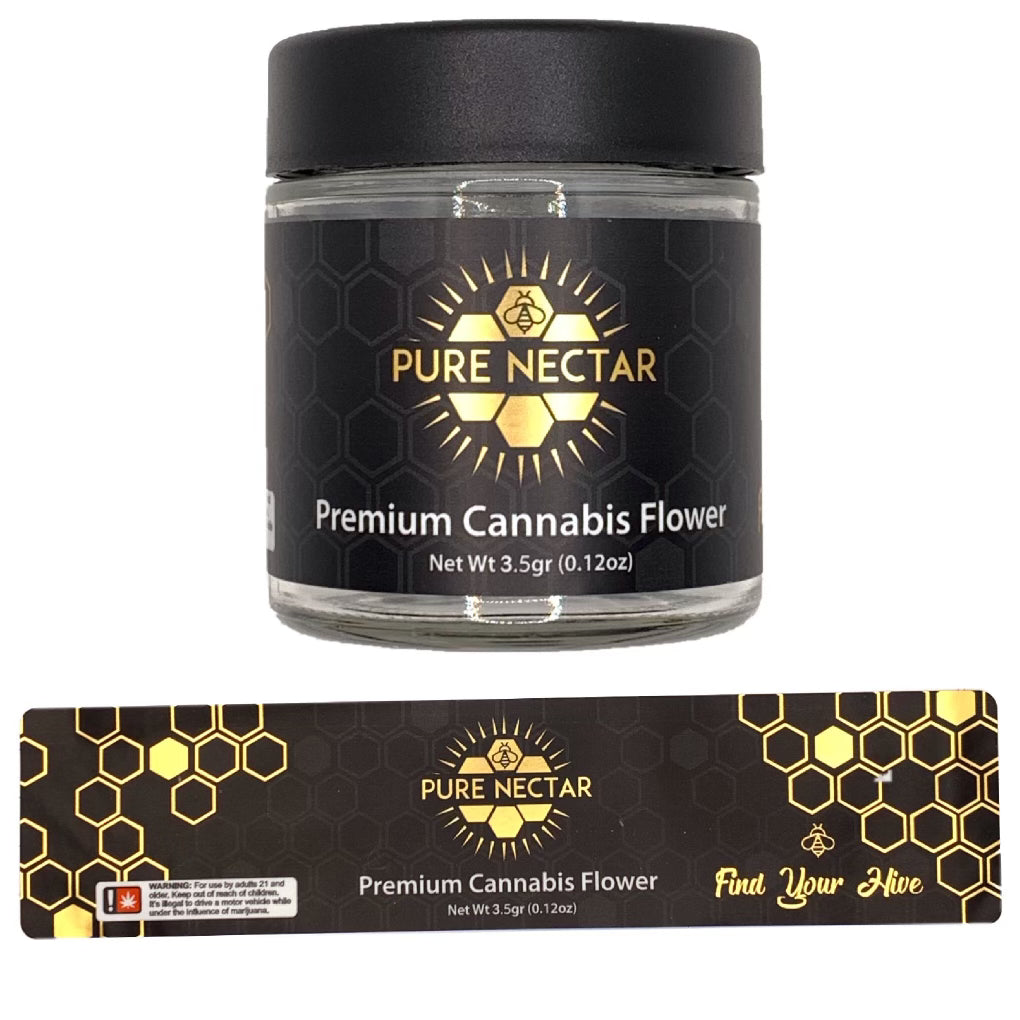 PURE NECTAR | 3.5g Clear Glass Jars | Child Resistant 8th Packaging