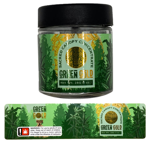 GREEN GOLD | 28g Concentrate Container | Clear | Child Resistant Glass Jar | 3oz