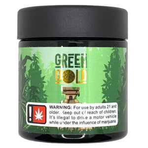 GREEN GOLD | 3.5g Black Glass Jars | Child Resistant 8th Packaging
