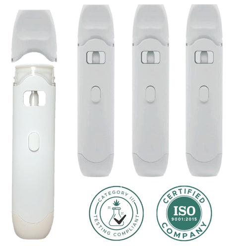 WHITE Ceramic | Disposable Vape Cartridge | 1 mL Window Tank | Pre-Heat Button | Rechargeable
