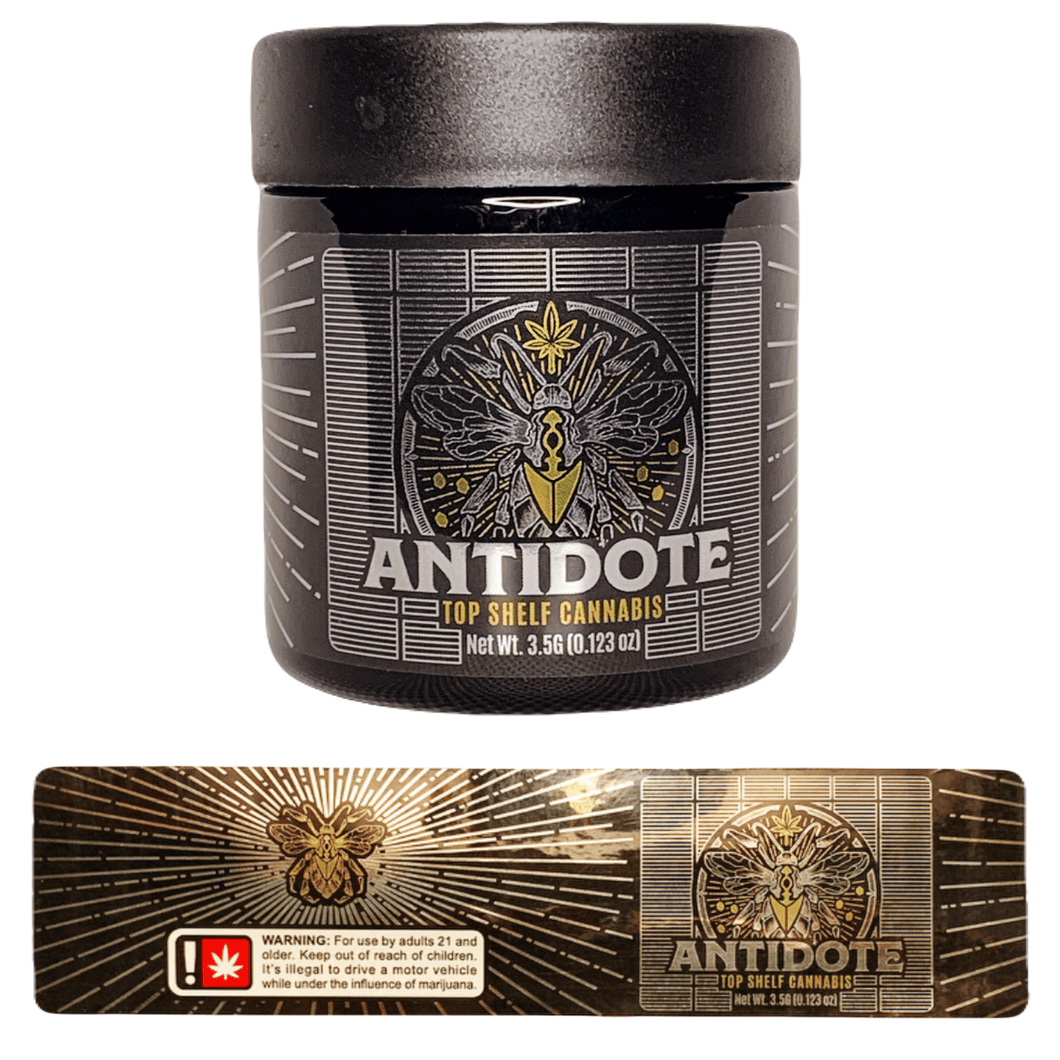 ANTIDOTE | 3.5g Black Glass Jars | Child Resistant 8th Packaging