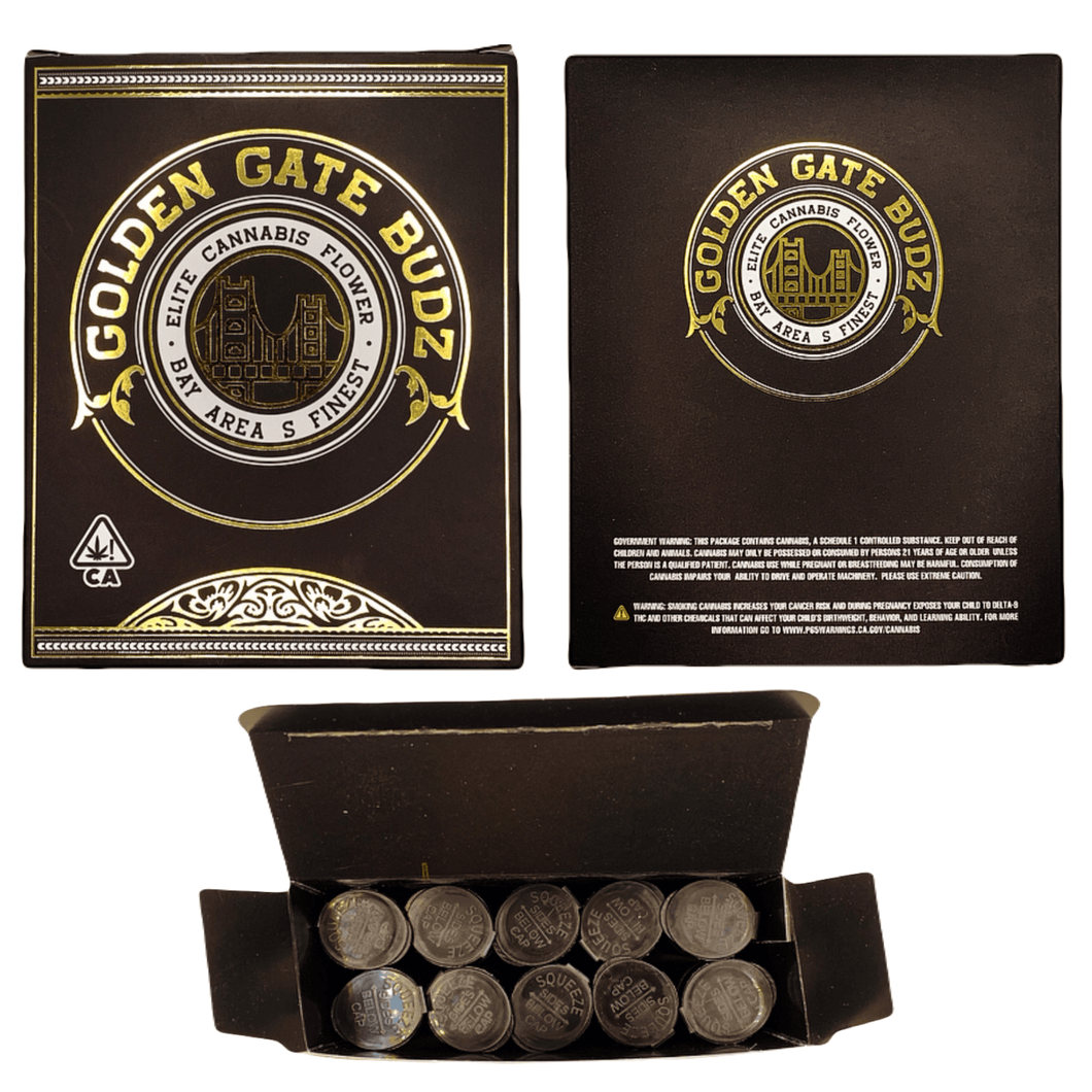 GOLDEN GATE BUDZ | 10x Doob Tube Box | Pre-Roll Packaging