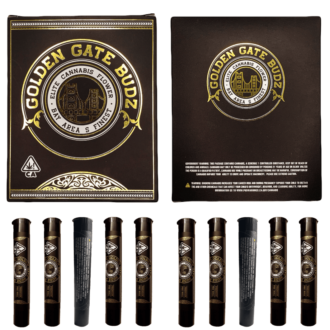 GOLDEN GATE BUDZ | 10x Pre-Roll Box Set – Includes Matching Doob Tubes