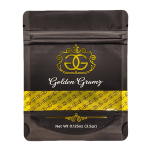 GOLDEN GRAMZ | 3.5g Mylar Bags | Resealable 8th Barrier Bag Packaging 3.5 Gram