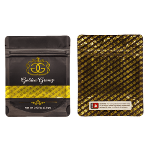 GOLDEN GRAMZ | 3.5g Mylar Bags | Resealable 8th Barrier Bag Packaging 3.5 Gram