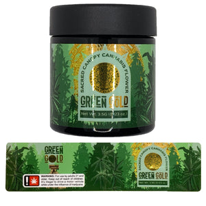 GREEN GOLD | 3.5g Black Glass Jars | Child Resistant 8th Packaging