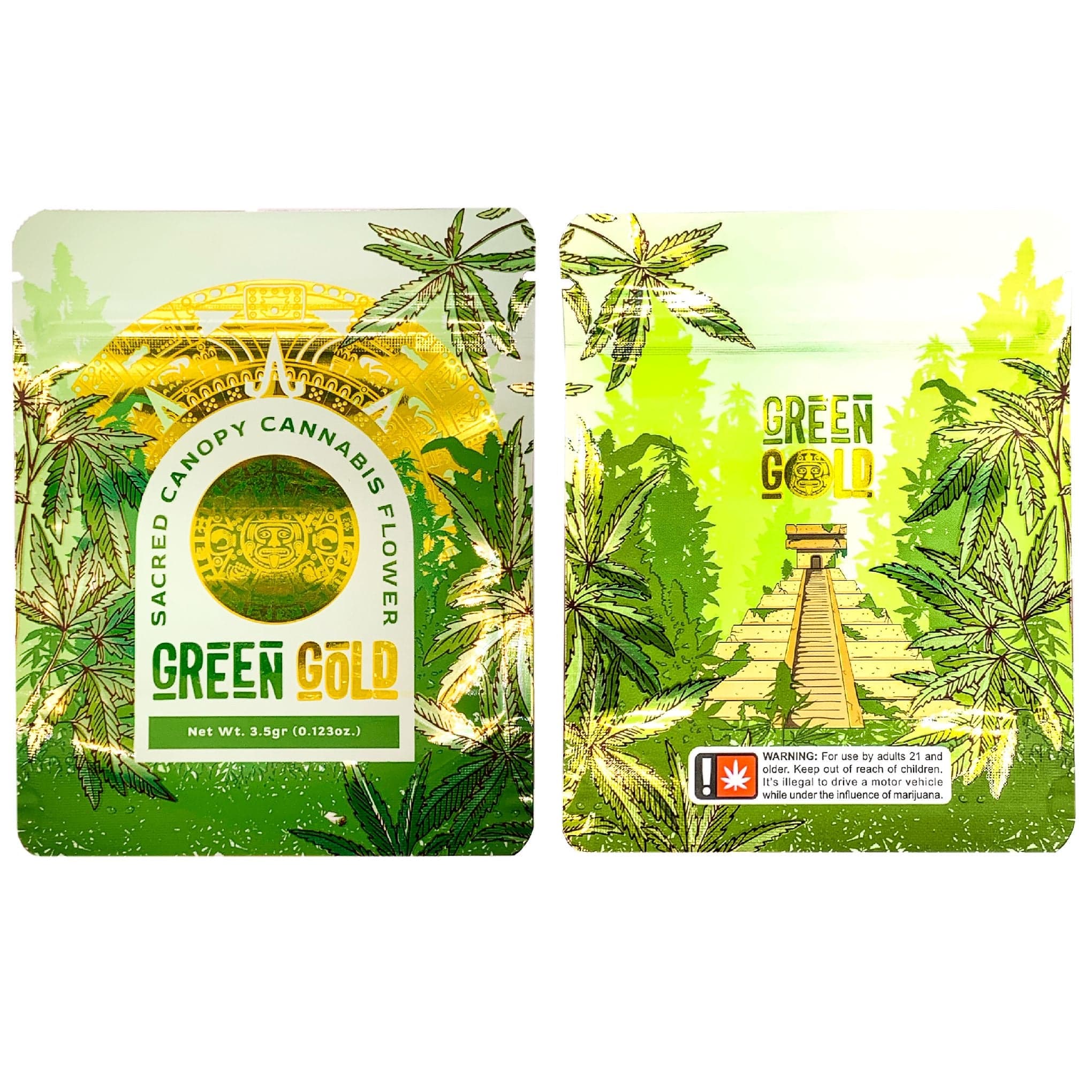 3.5g Mylar Bags | Resealable 8th Bag Packaging | GREEN GOLD | Creative ...