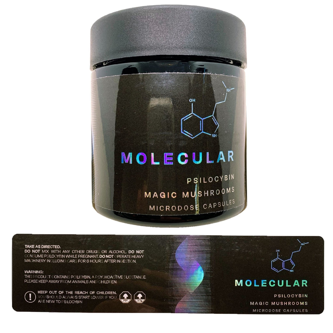 MOLECULAR | Microdose | 3oz Black Glass Jars | Child Resistant | Magic Mushroom Packaging