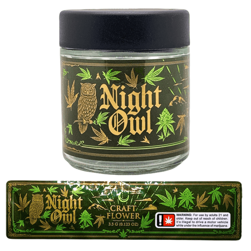 NIGHT OWL | 3.5g Clear Glass Jars | Child Resistant 8th Packaging