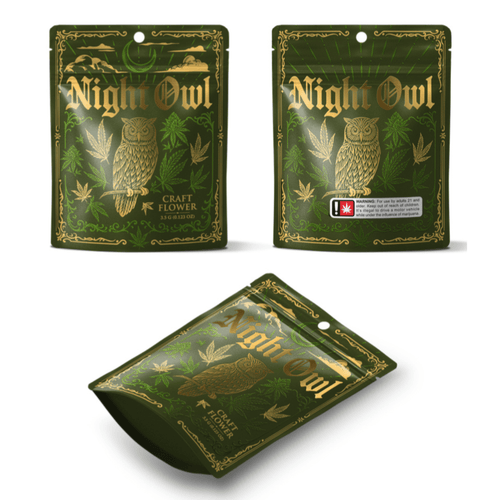 NIGHT OWL | 3.5g Mylar Bags | 8th Barrier Bag Packaging 3.5 Gram