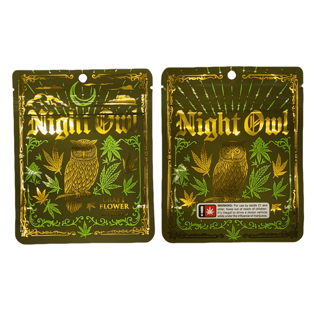 NIGHT OWL | 3.5g Mylar Bags | 8th Barrier Bag Packaging 3.5 Gram