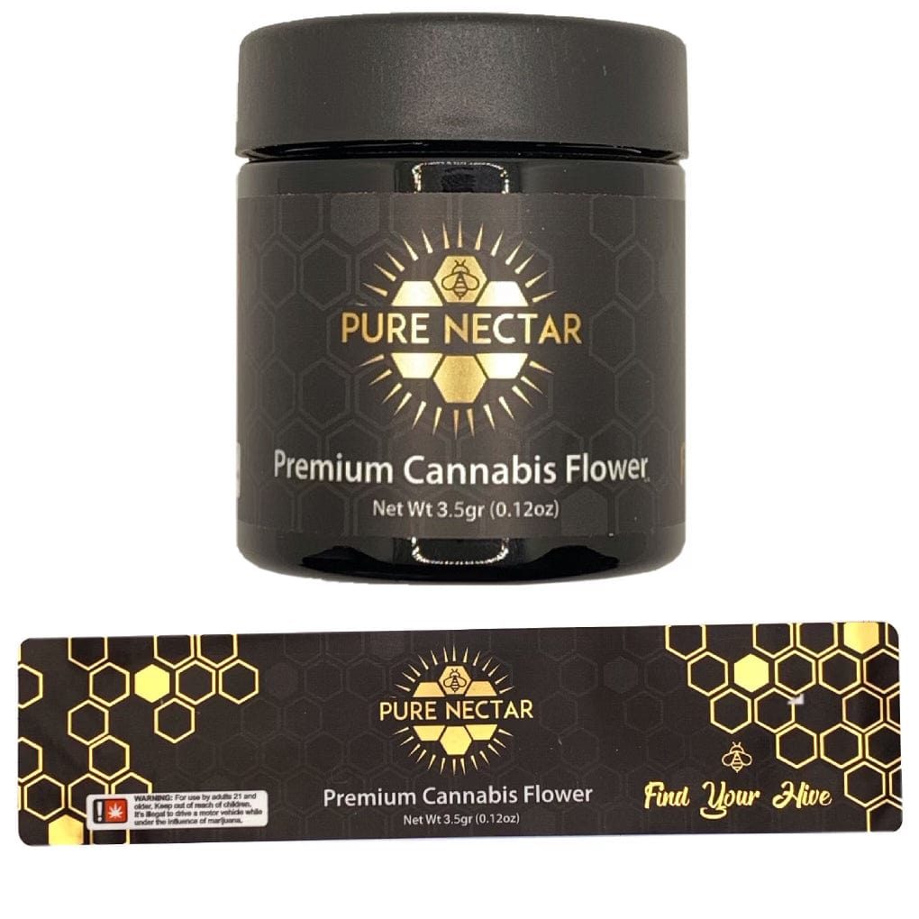 PURE NECTAR | 3.5g Black Glass Jars | Child Resistant 8th Packaging