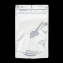 Load image into Gallery viewer, WHITE/CLEAR | 28g Mylar Bags | Child Resistant | Resealable oz. Barrier Bag Packaging 28 Gram