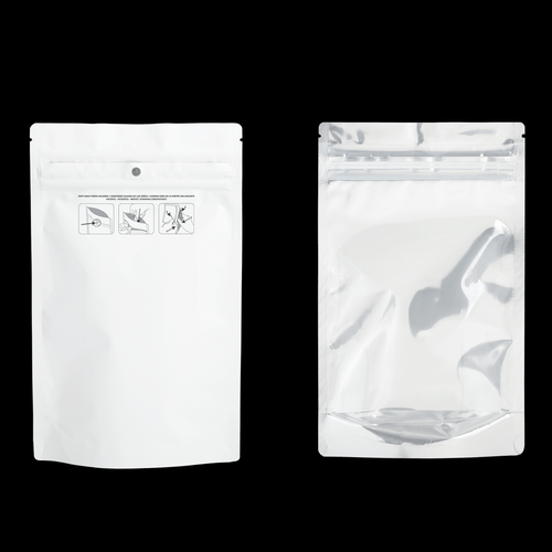 WHITE/CLEAR | 28g Mylar Bags | Child Resistant | Resealable oz. Barrier Bag Packaging 28 Gram