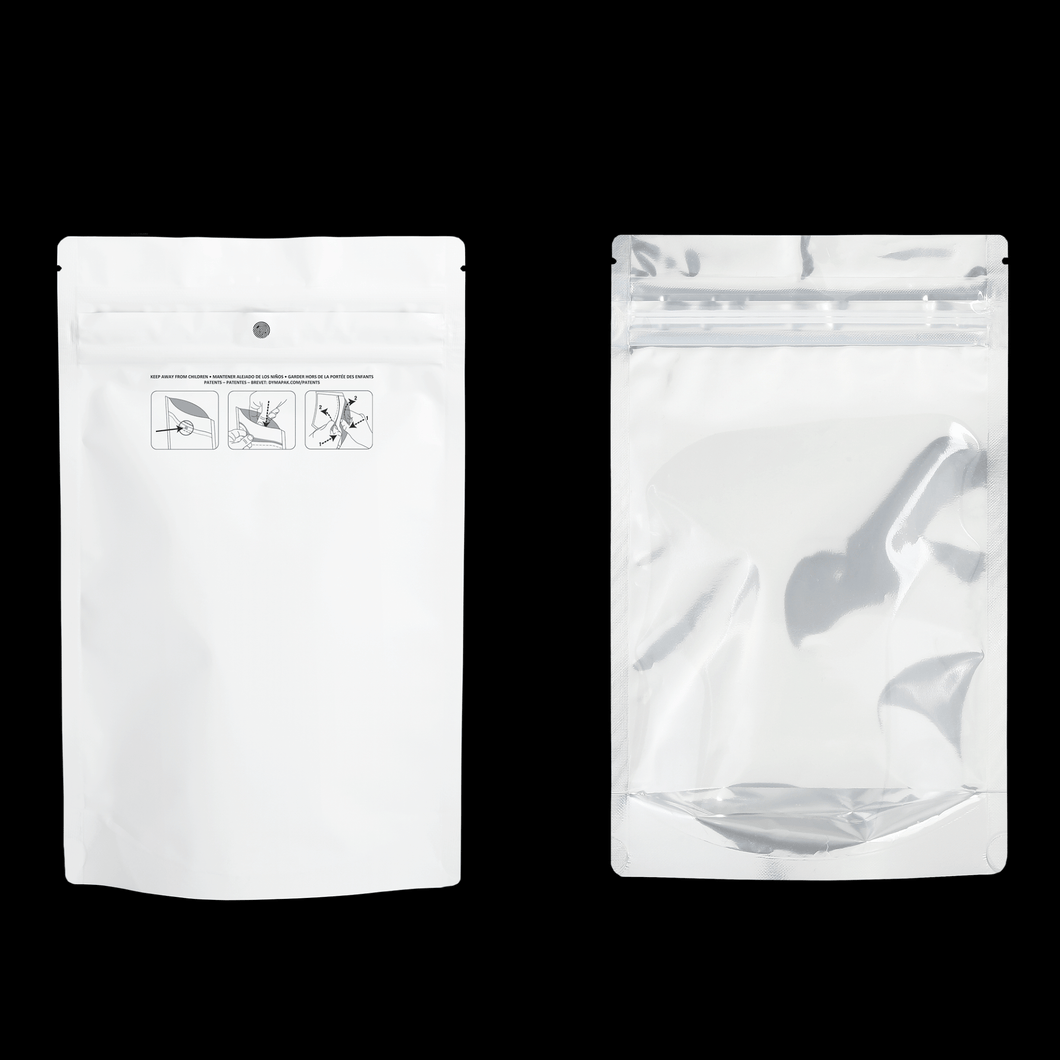 WHITE/CLEAR | 28g Mylar Bags | Child Resistant | Resealable oz. Barrier Bag Packaging 28 Gram