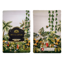 Load image into Gallery viewer, WHITE LOTUS | 28g Mylar Bags | Resealable oz. Barrier Bag Packaging 28 Gram