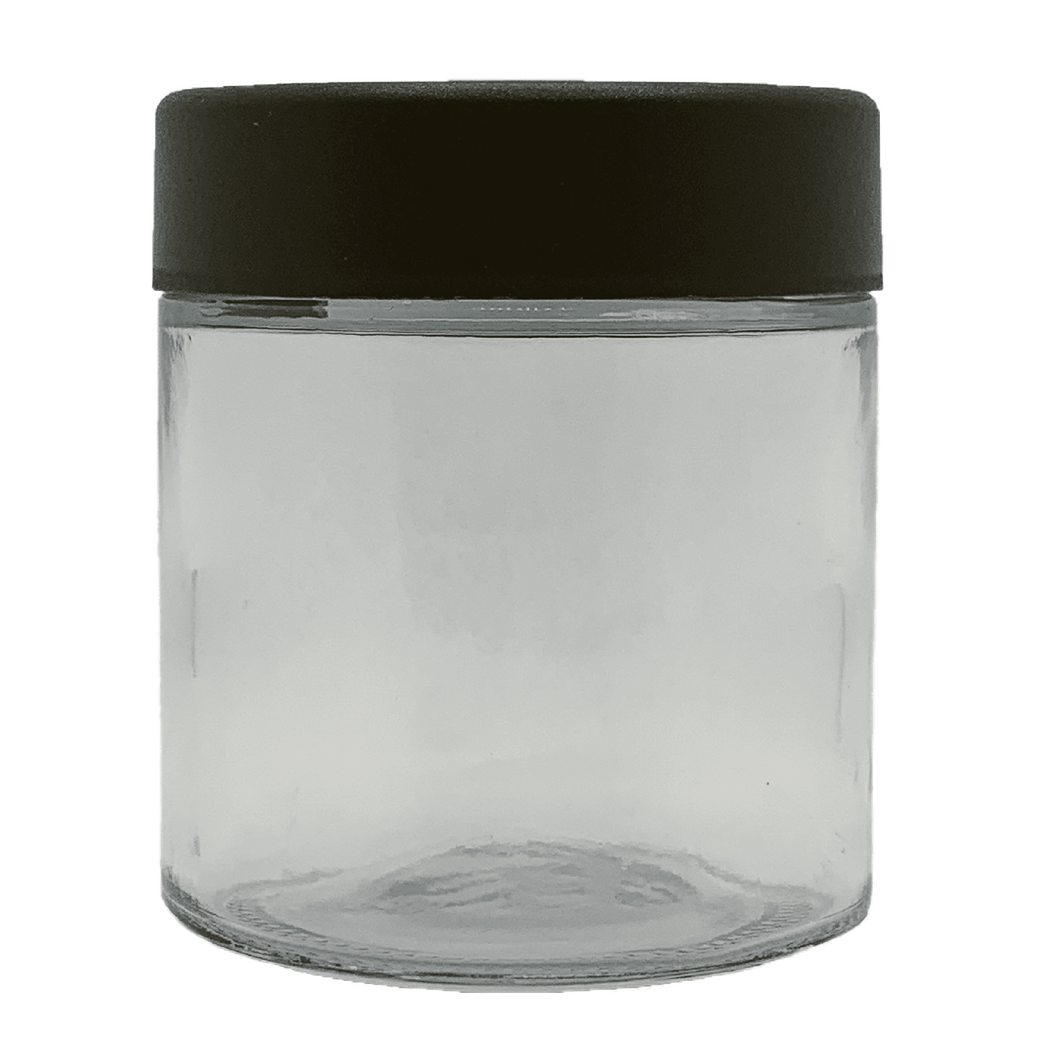THCR 6oz Clear Glass Jar Child-Resistant Ribbed Flat Cap