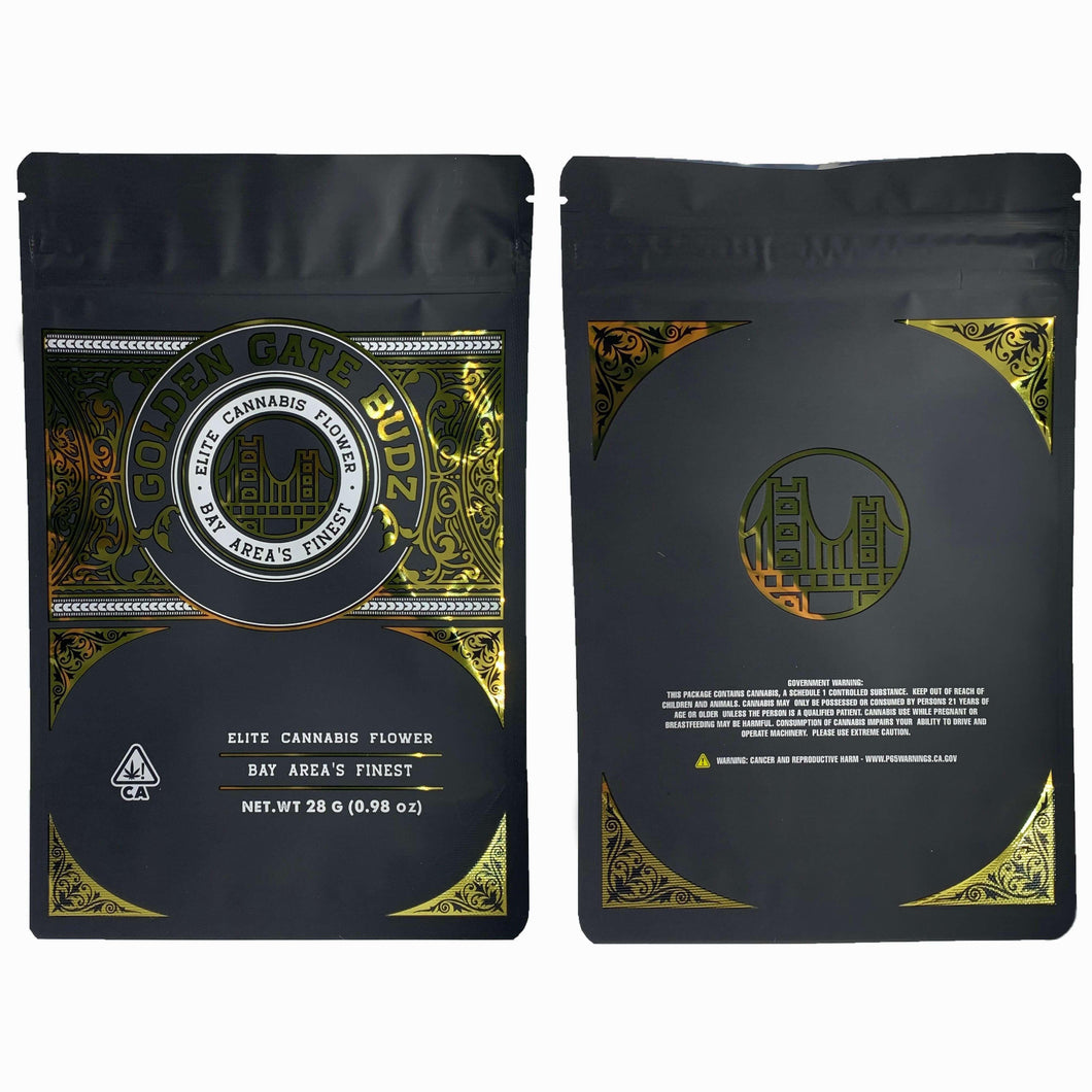 GOLDEN GATE BUDZ 28g oz. Bags Mylar Resealable Barrier Bag Packaging (28 Gram)