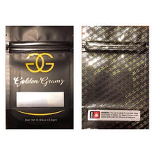 Load image into Gallery viewer, GOLDEN GRAMZ 3.5g 8th Bags Mylar Resealable Barrier Bag Packaging 3.5 Gram