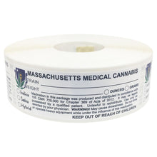 Load image into Gallery viewer, MASSACHUSETTS Cannabis State Warning Label | Strain Label | 3“ x 1“ | 500 Stickers