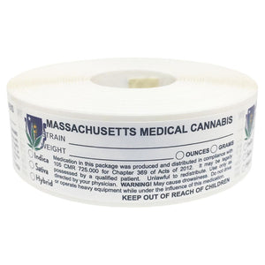 MASSACHUSETTS Cannabis State Warning Label | Strain Label | 3“ x 1“ | 500 Stickers