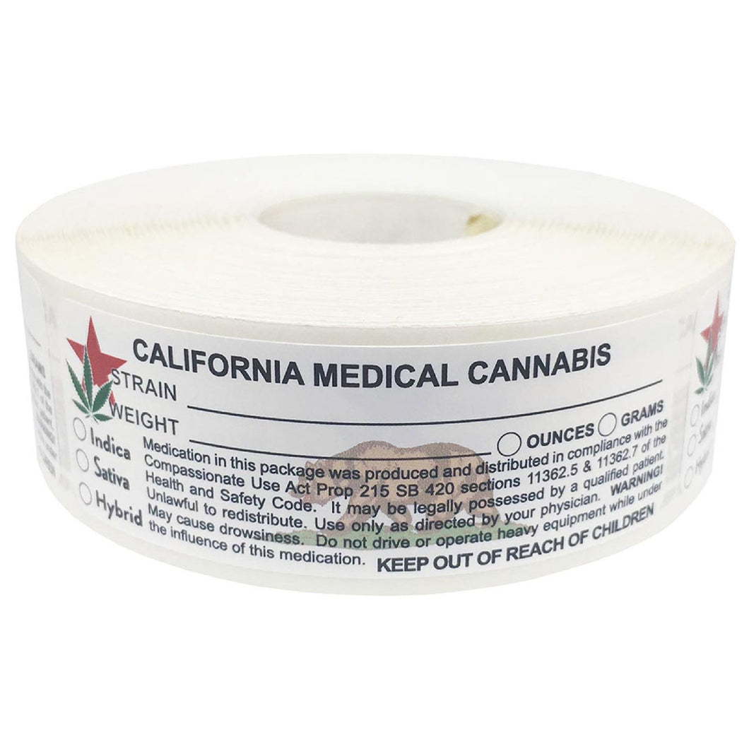 CALIFORNIA Cannabis Bear Warning Label | Strain Label | 3“ x 1“ | 500 Stickers