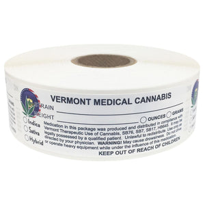 VERMONT Cannabis State Warning Label | Strain Label | 3“ x 1“ | 500 Stickers