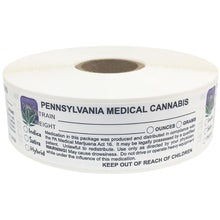 Load image into Gallery viewer, PENNSYLVANIA Cannabis State Warning Label | Strain Label | 3“ x 1“ | 500 Stickers
