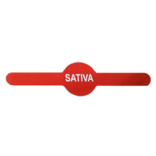 Load image into Gallery viewer, Metallic Red Sativa Doob Tube Tamper Labels 0.6″ X 2.5″
