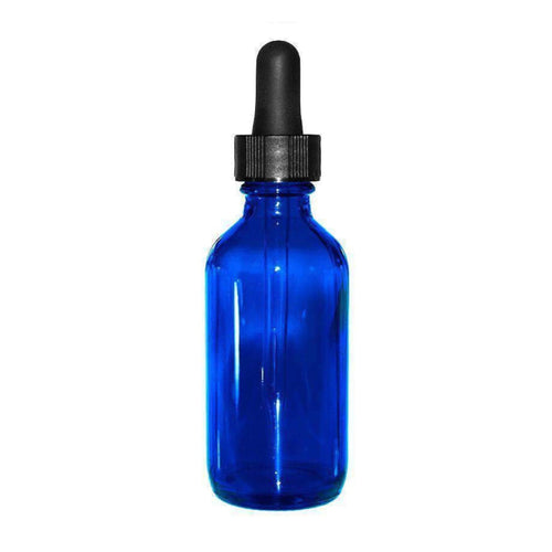 Blue 2 oz Tincture Boston Round Childproof Glass Dropper Bottle