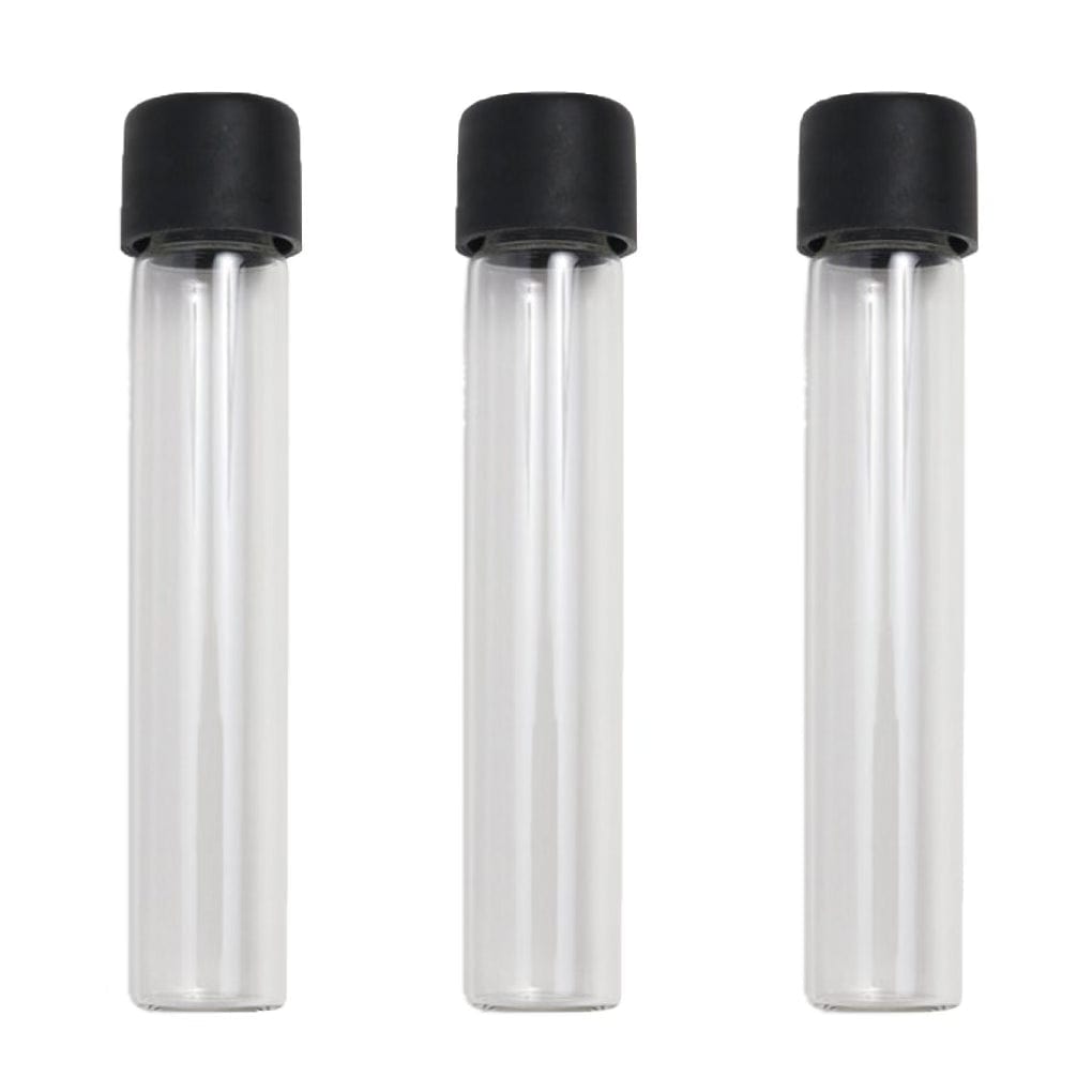 CLEAR | 115mm Glass Pre-Roll Packaging Tube | Child Resistant | Black Cap