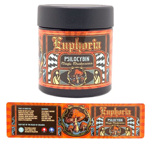 EUPHORIA | 3.5g Black Glass Jars | Child Resistant | Magic Mushroom 8th Packaging