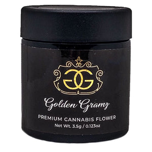 GOLDEN GRAMZ | 3.5g Black Glass Jars | Child Resistant 8th Packaging