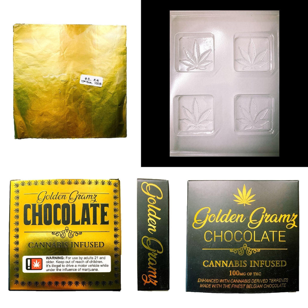 GOLDEN GRAMZ Chocolate Bar Packaging Kit (Boxes Foil & Molds)