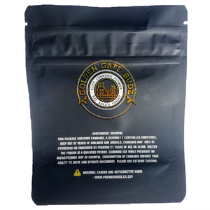 GOLDEN GATE BUDZ | 3.5g Mylar Bags | Resealable 8th Barrier Bag Packaging 3.5 Gram
