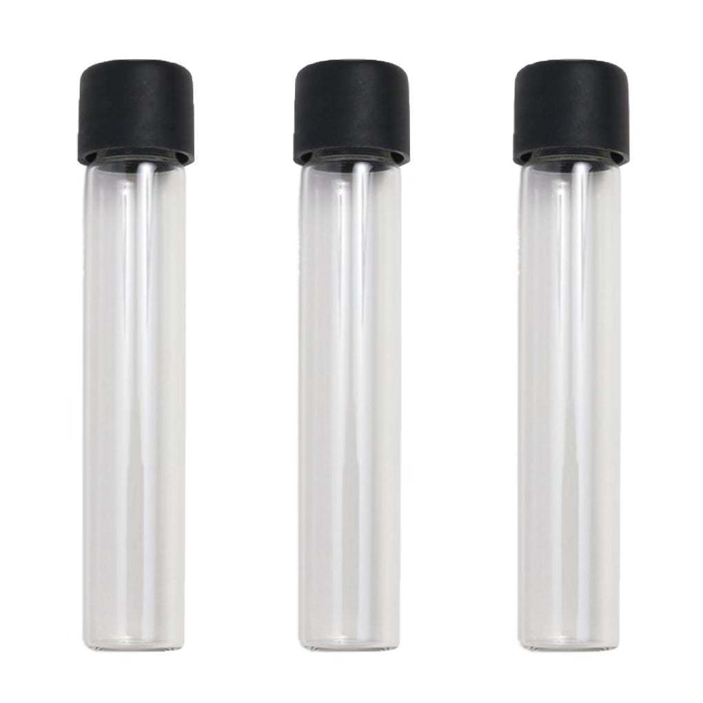 CLEAR | 115mm Glass Pre-Roll Packaging Tube | Child Resistant | Black Cap