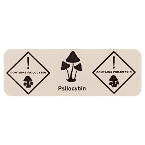 Magic Mushroom Warning Labeling Sticker | Diamond Logo | .75 x 2.25”