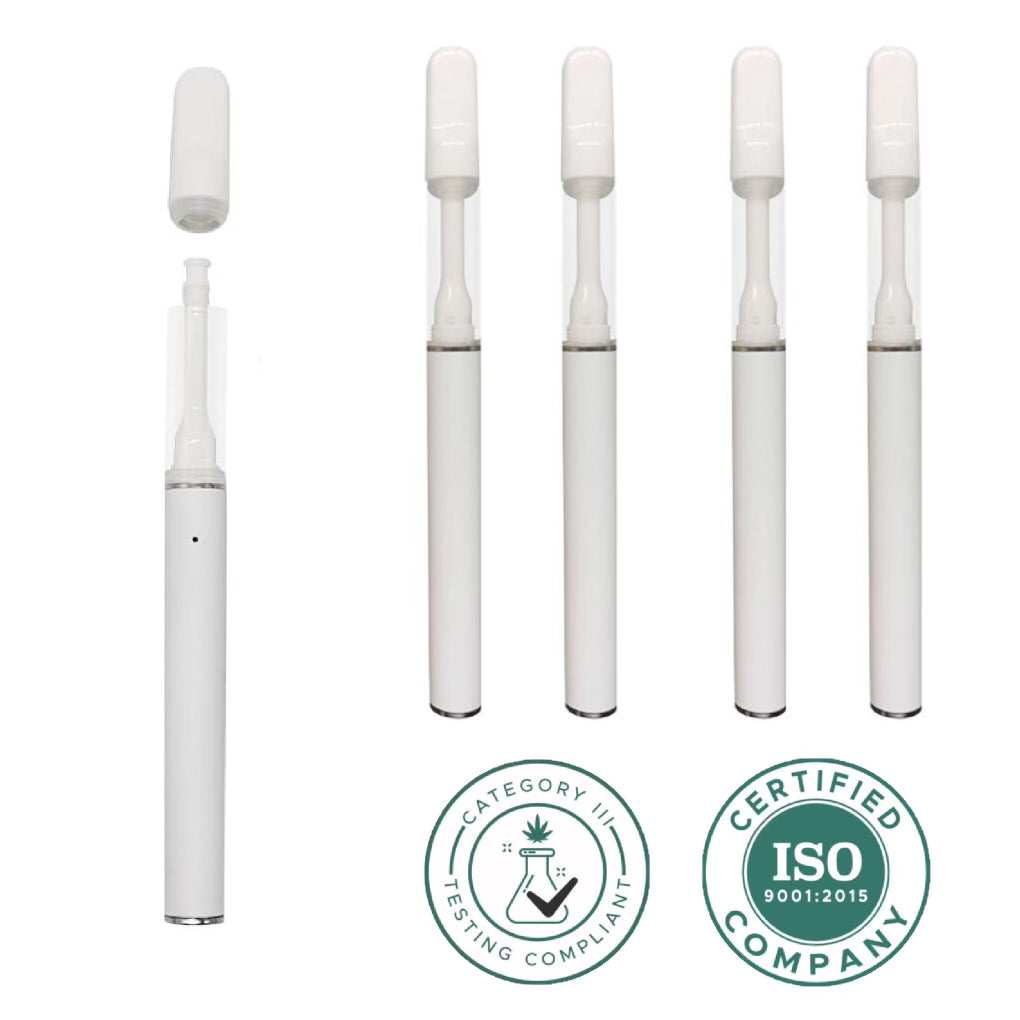 WHITE | Disposable Ceramic Vape Cartridge Pen | 1.0mL Glass Tank | 350mAh Rechargeable