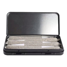 Load image into Gallery viewer, Black | Pre-Roll Packaging Tin | 6x 109mm Cones | 115mm x 53mm | Child Resistant