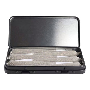 Black | Pre-Roll Packaging Tin | 6x 109mm Cones | 115mm x 53mm | Child Resistant