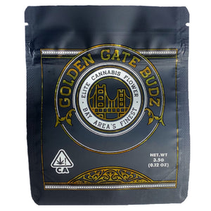 GOLDEN GATE BUDZ | 3.5g Mylar Bags | Resealable 8th Barrier Bag Packaging 3.5 Gram