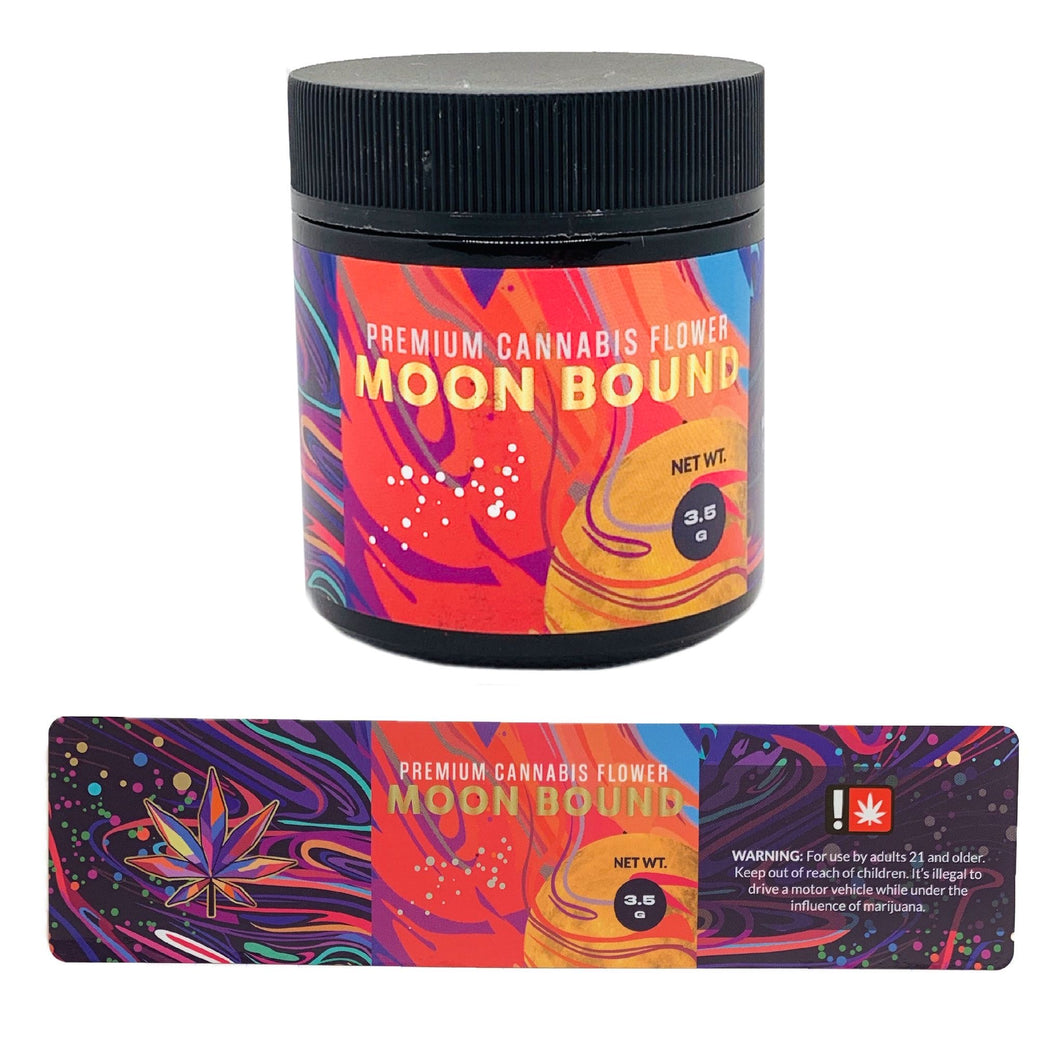 MOON BOUND | 3.5g Black Glass Jars | Child Resistant 8th Packaging