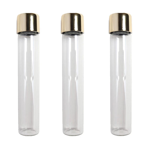 CLEAR | 115mm Glass Pre-Roll Packaging Tube | Child Resistant | Gold Cap
