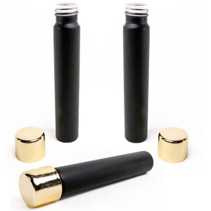 MATTE BLACK | 115mm Glass Pre-Roll Packaging Tube | Child Resistant | Gold Cap