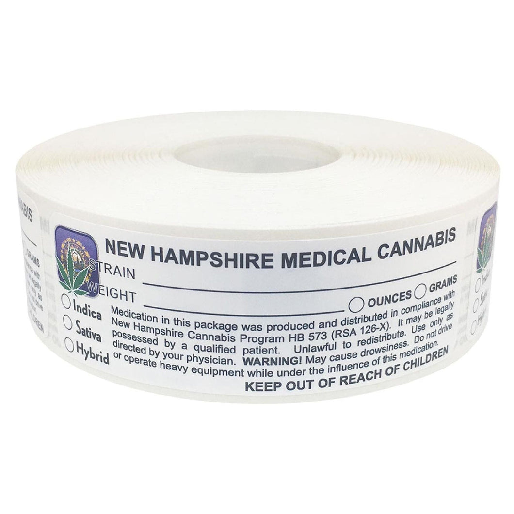 NEW HAMPSHIRE Cannabis State Warning Label | Strain Label | 3“ x 1“ | 500 Stickers